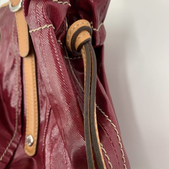 TOD'S Shoulder Hand Bag Purple Maroon PVC Leather Brown Accents Purse Pocketbook - Picture 5 of 16